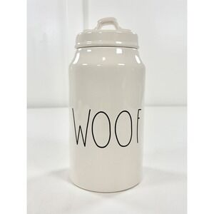Rae Dunn WOOF Dog Treat Canister Jar Artisan Collection Magenta Farmhouse 9.5"
